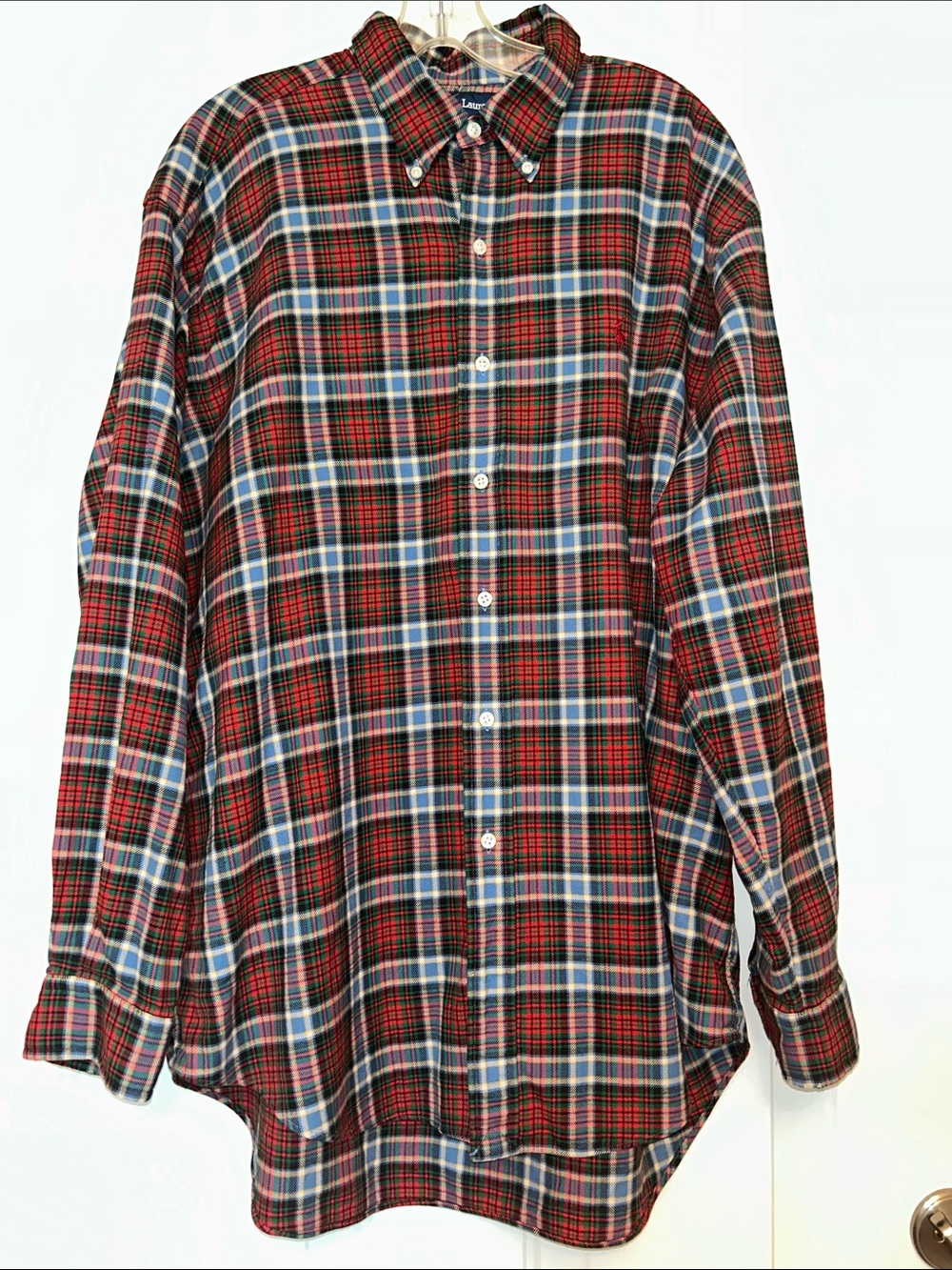 Ralph Lauren Blake Cotton Plaid Button-Down Shirt L Red Blue Career Vintage